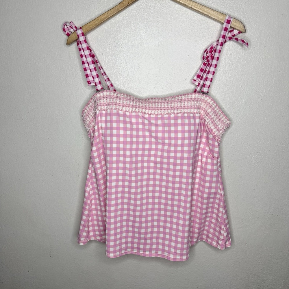 New Draper James X Lands End Pink Gingham Tanking Top Swim Summer Women's 16W